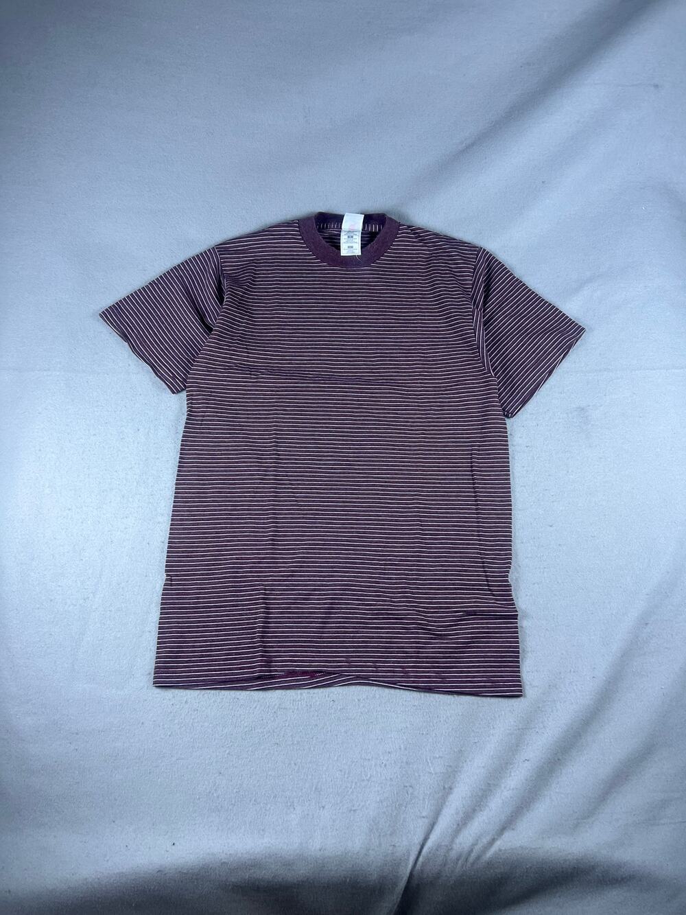 Vintage 90s T-Shirt Mens L Purple White Crew Neck Striped Single Stitch USA Made